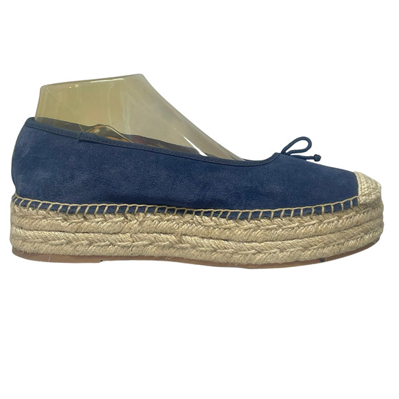 Talbots Sz 8.5 Quinn Platform Espadrilles Navy Suede Jute Sole Slip-On Flats - Picture 4 of 8
